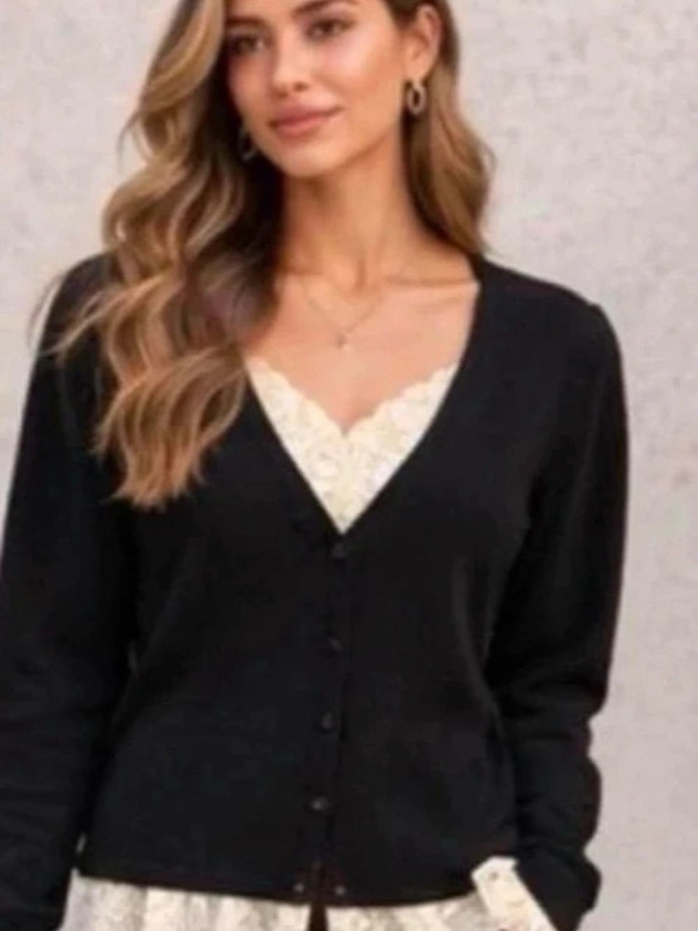 INC International Concepts Black V-Neck Button Cardigan